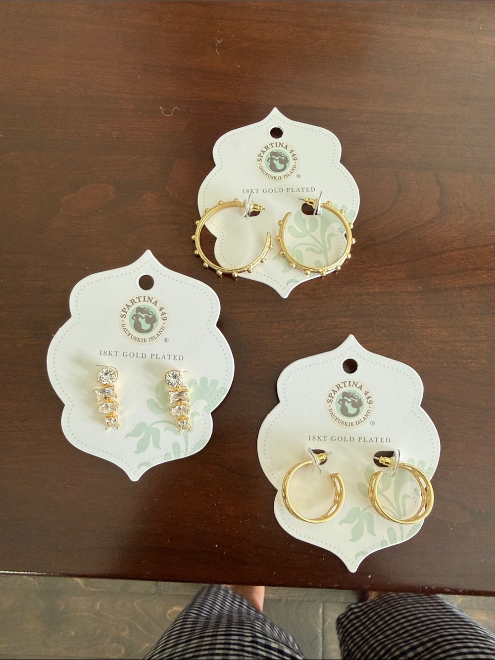 Spartina 449 Gold Plated Hoop and Crystal Stud Earring sets.